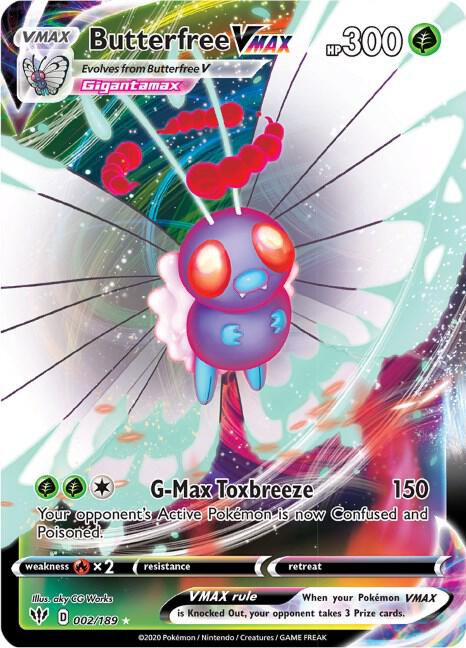 Butterfree VMAX 002/189 card from SWSH03: Darkness Ablaze