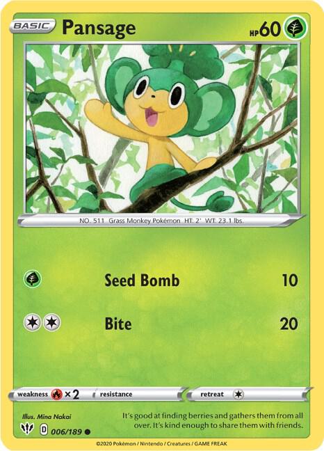 Pansage 006/189 card from SWSH03: Darkness Ablaze