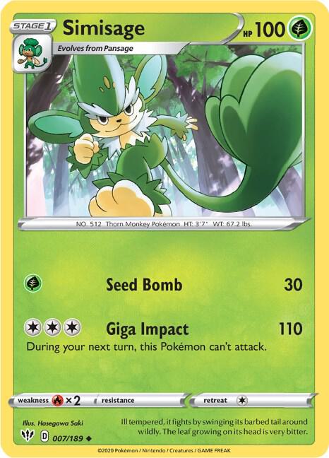Simisage 007/189 card from SWSH03: Darkness Ablaze