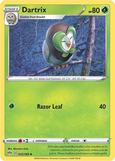Dartrix 012/189 card from SWSH03: Darkness Ablaze