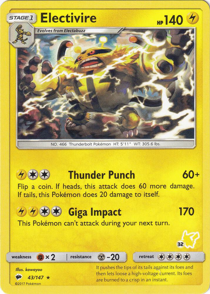 Electivire- 43/147 (#32 Pikachu Stamped) 043/147 card from Battle Academy
