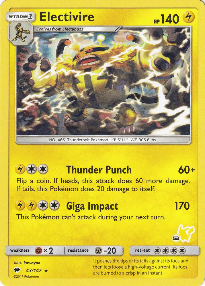 Electivire - 43/147 (#53 Pikachu Stamped) 043/147 card from Battle Academy