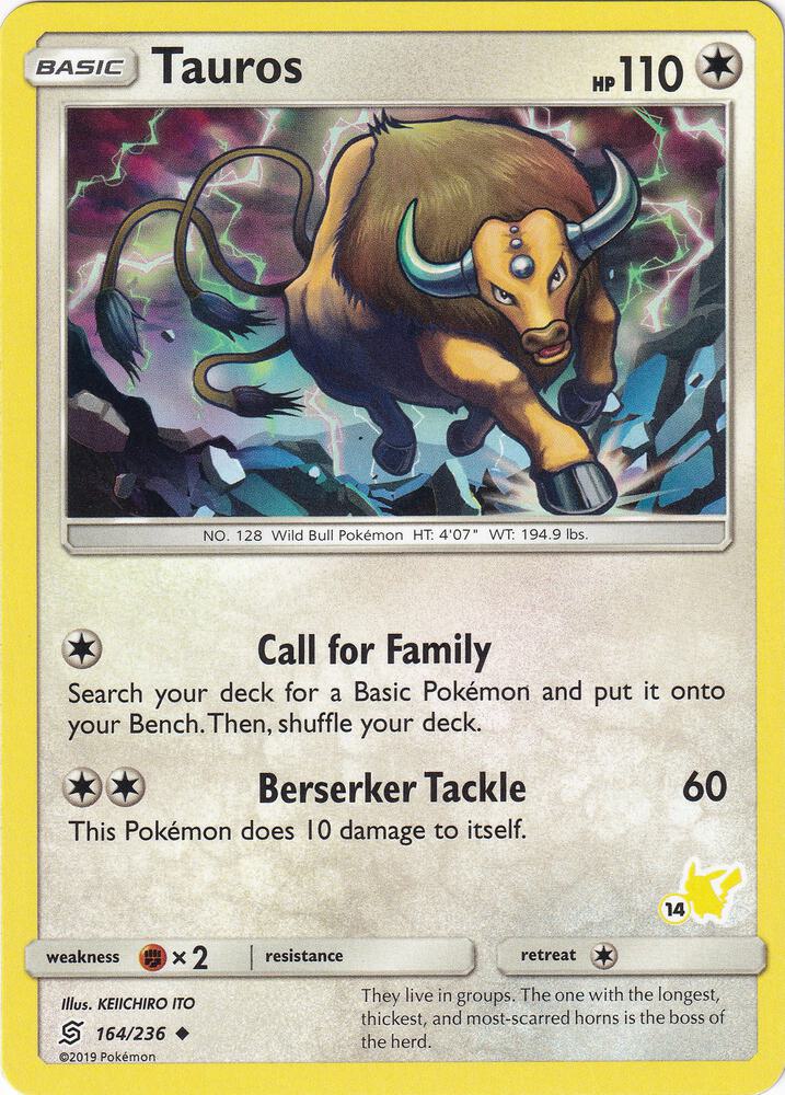 Tauros (#14 Pikachu Stamped) 164/236 card from Battle Academy