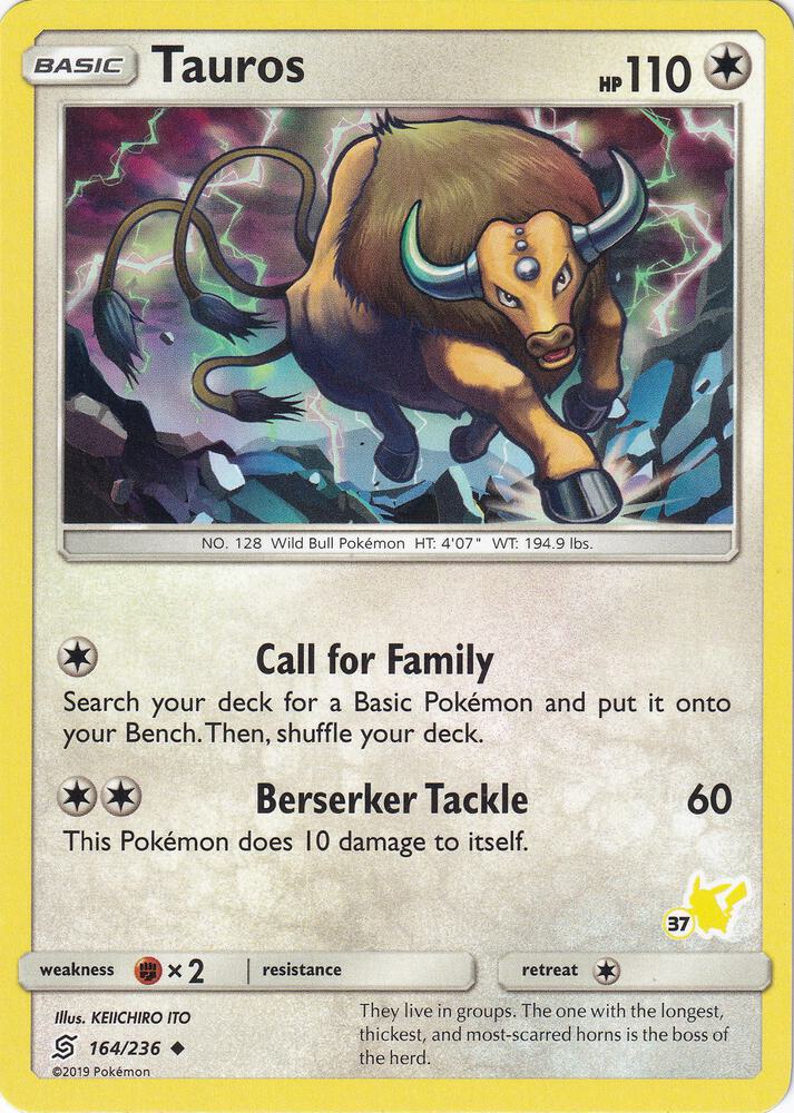 Tauros (#37 Pikachu Stamped) 164/236 card from Battle Academy