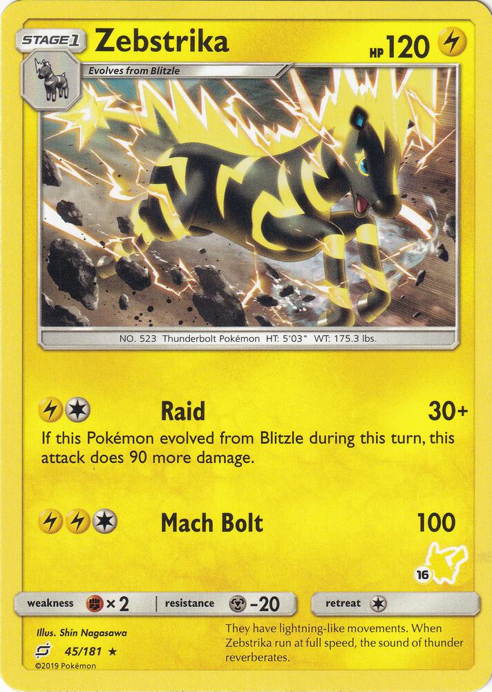 Zebstrika - 45/181 (#16 Pikachu Stamped) 045/181 card from Battle Academy