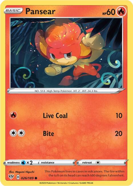 Pansear 026/189 card from SWSH03: Darkness Ablaze