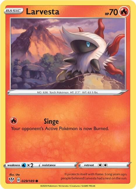 Larvesta 029/189 card from SWSH03: Darkness Ablaze