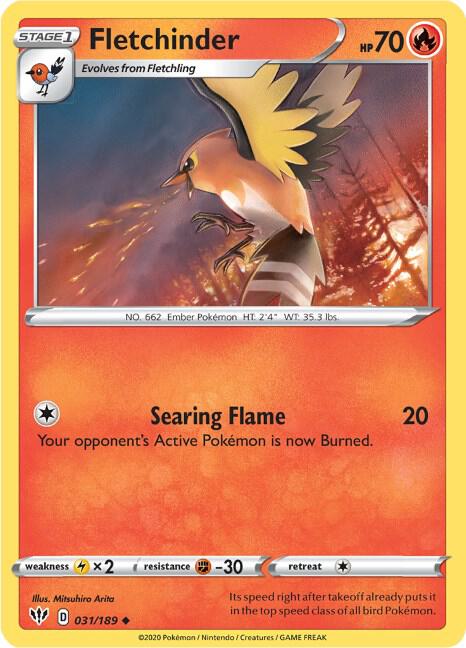 Fletchinder 031/189 card from SWSH03: Darkness Ablaze