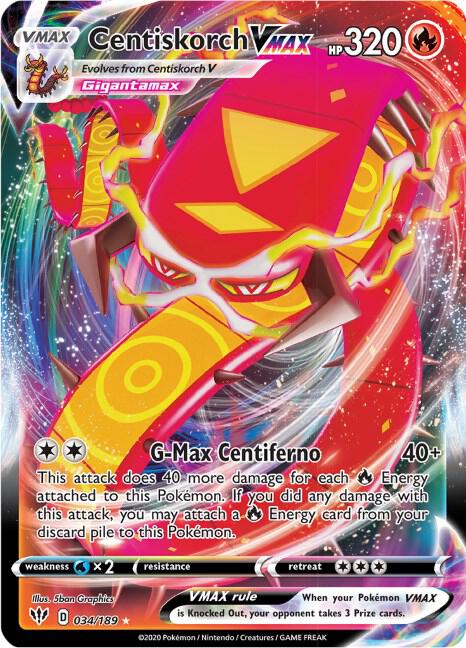 Centiskorch VMAX 034/189 card from SWSH03: Darkness Ablaze