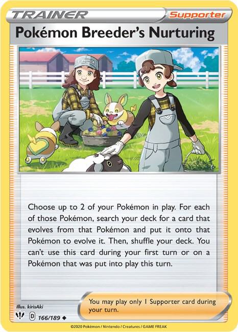 Pokemon Breeder's Nurturing 166/189 card from SWSH03: Darkness Ablaze