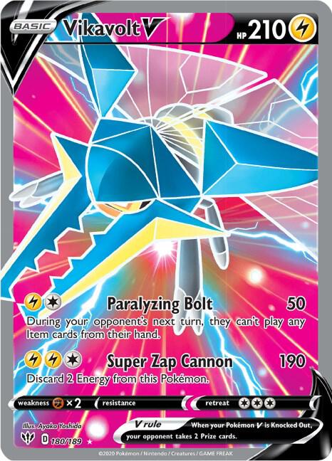 Vikavolt V (Full Art) 180/189 card from SWSH03: Darkness Ablaze