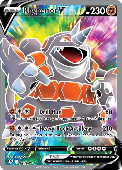 Rhyperior V (Full Art) 181/189 card from SWSH03: Darkness Ablaze