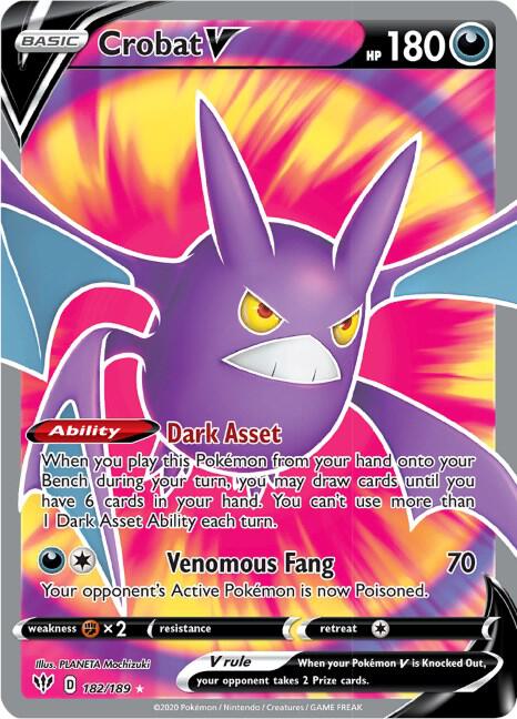 Crobat V (Full Art) 182/189 card from SWSH03: Darkness Ablaze