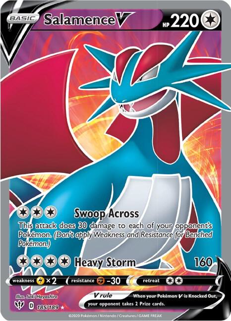 Salamence V (Full Art) 185/189 card from SWSH03: Darkness Ablaze