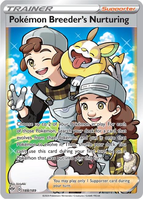 Pokemon Breeder's Nurturing (Full Art) 188/189 card from SWSH03: Darkness Ablaze