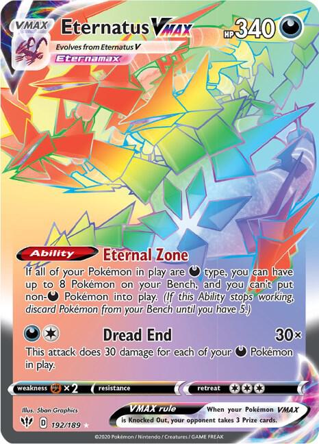 Eternatus VMAX (Secret) 192/189 card from SWSH03: Darkness Ablaze