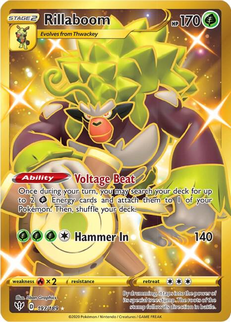 Rillaboom (Secret) 197/189 card from SWSH03: Darkness Ablaze