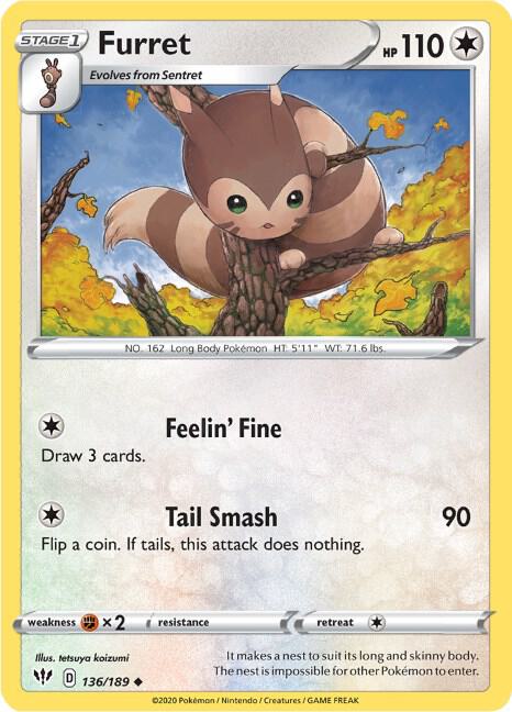 Furret 136/189 card from SWSH03: Darkness Ablaze