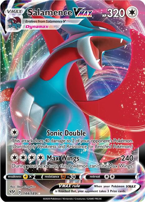 Salamence VMAX 144/189 card from SWSH03: Darkness Ablaze