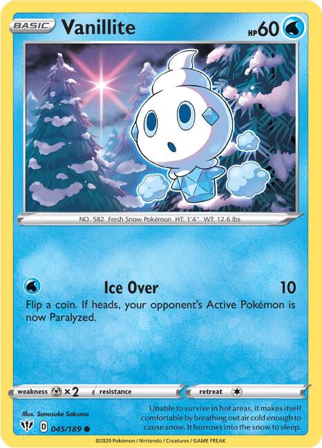 Vanillite 045/189 card from SWSH03: Darkness Ablaze