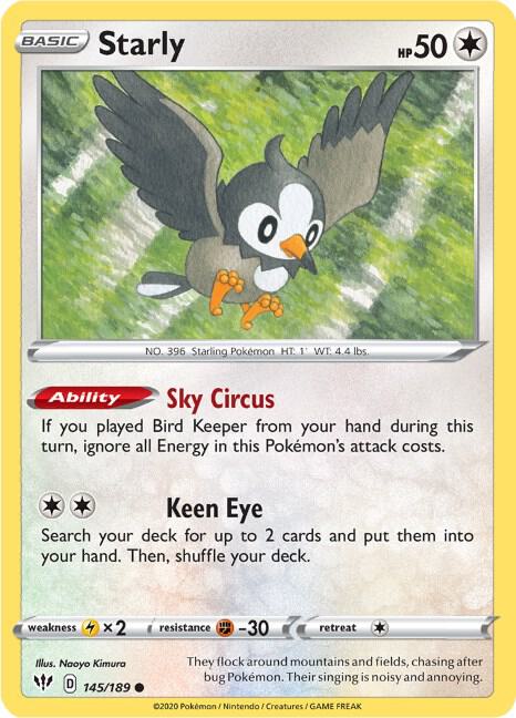 Starly 145/189 card from SWSH03: Darkness Ablaze