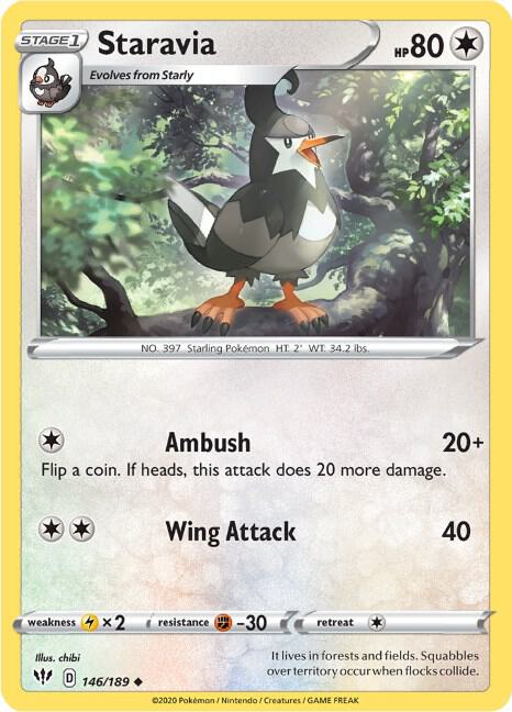 Staravia 146/189 card from SWSH03: Darkness Ablaze