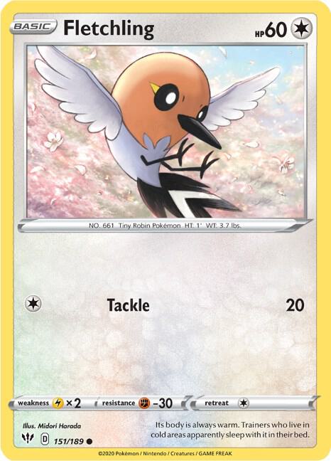 Fletchling 151/189 card from SWSH03: Darkness Ablaze