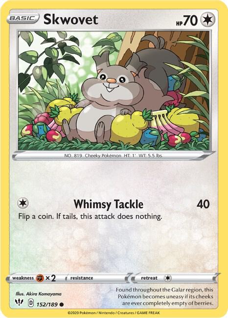 Skwovet 152/189 card from SWSH03: Darkness Ablaze