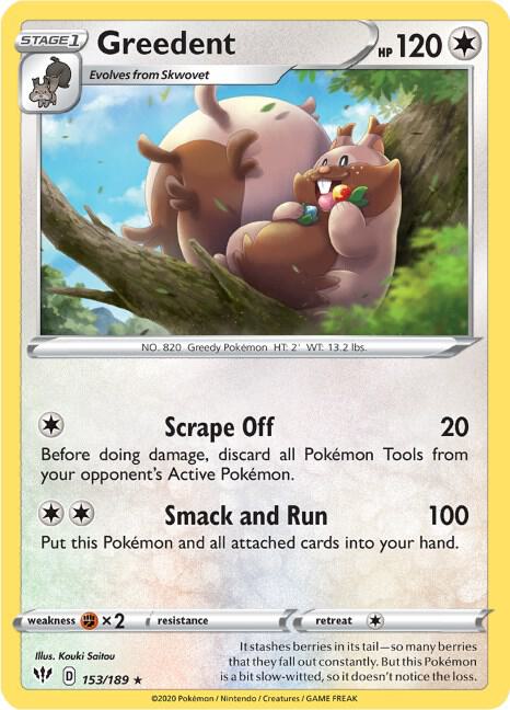 Greedent 153/189 card from SWSH03: Darkness Ablaze