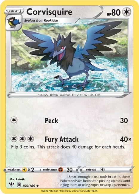 Corvisquire 155/189 card from SWSH03: Darkness Ablaze