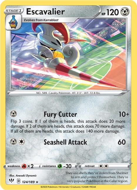 Escavalier 124/189 card from SWSH03: Darkness Ablaze