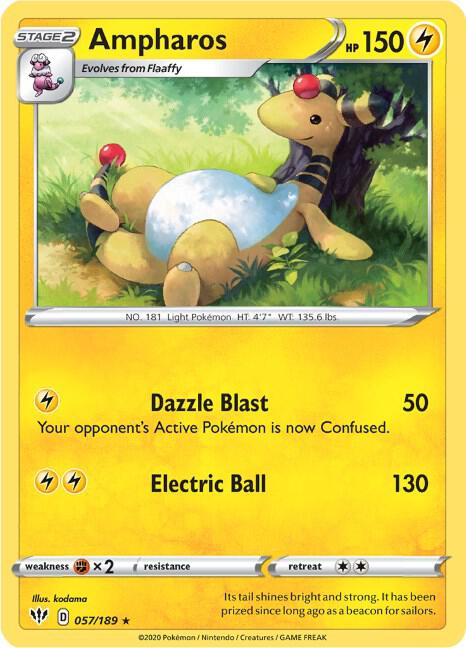 Ampharos 057/189 card from SWSH03: Darkness Ablaze