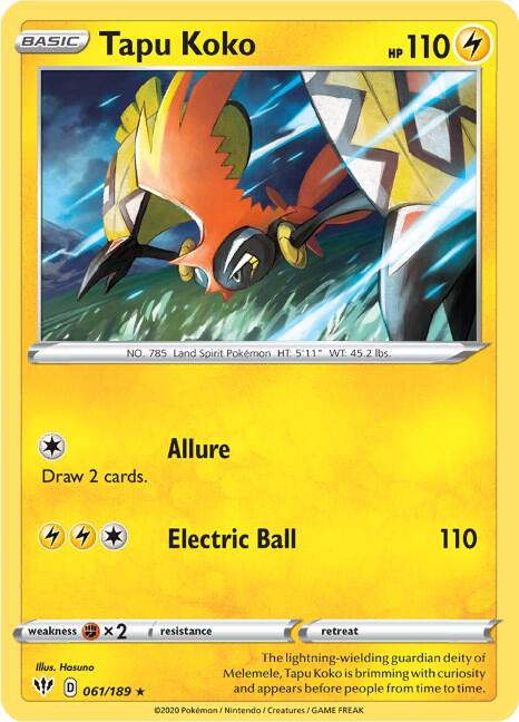 Tapu Koko 061/189 card from SWSH03: Darkness Ablaze