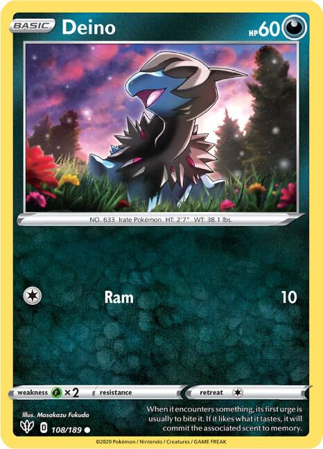 Deino 108/189 card from SWSH03: Darkness Ablaze