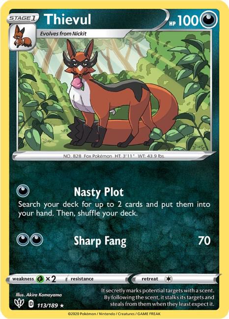 Thievul 113/189 card from SWSH03: Darkness Ablaze