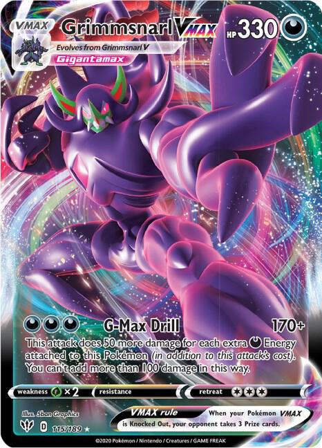 Grimmsnarl VMAX 115/189 card from SWSH03: Darkness Ablaze