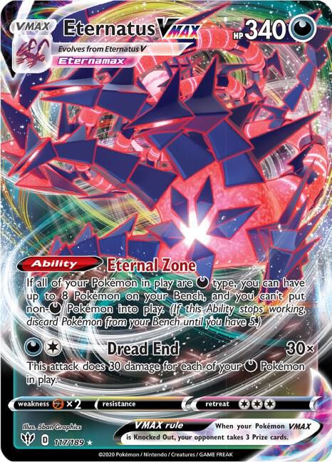 Eternatus VMAX 117/189 card from SWSH03: Darkness Ablaze