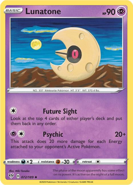 Lunatone 072/189 card from SWSH03: Darkness Ablaze