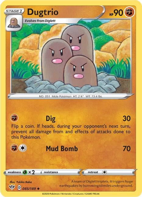 Dugtrio 085/189 card from SWSH03: Darkness Ablaze