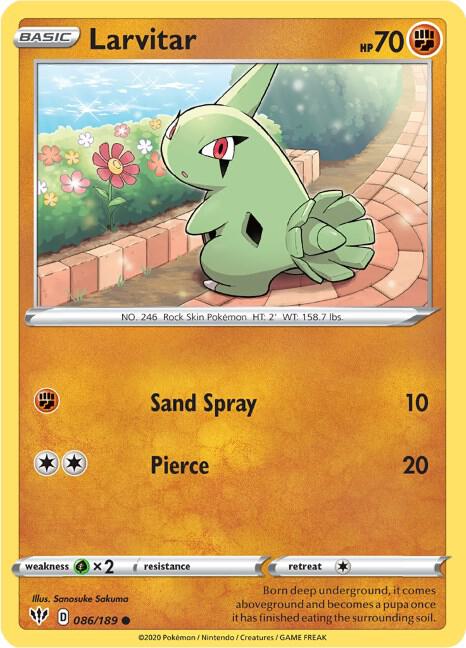 Larvitar 086/189 card from SWSH03: Darkness Ablaze