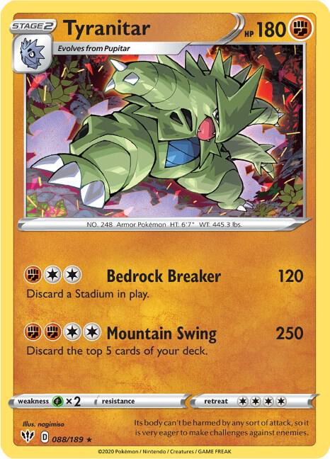 Tyranitar 088/189 card from SWSH03: Darkness Ablaze