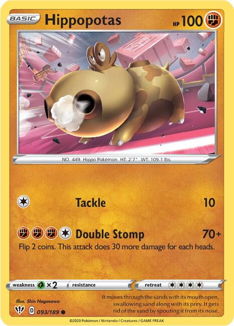 Hippopotas 093/189 card from SWSH03: Darkness Ablaze