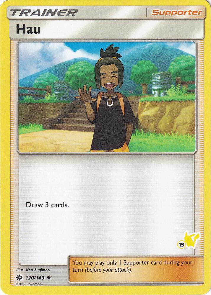 Hau (#13 Pikachu Stamped) 120/149 card from Battle Academy