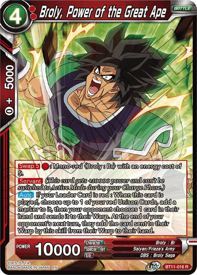 Broly, Power of the Great Ape BT11-016 card from Vermilion Bloodline