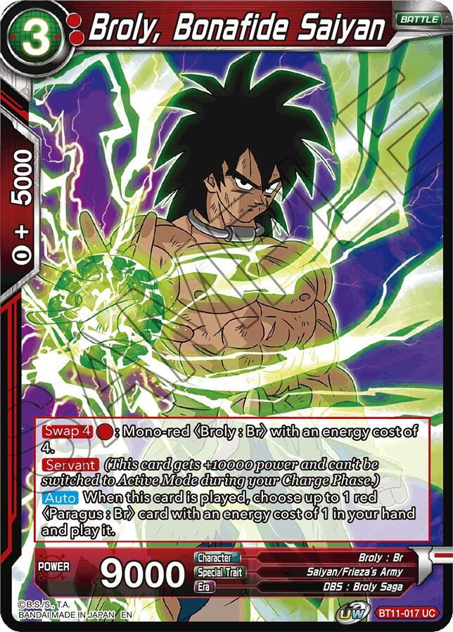 Broly, Bonafide Saiyan BT11-017 card from Vermilion Bloodline