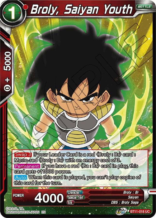 Broly, Saiyan Youth BT11-018 card from Vermilion Bloodline
