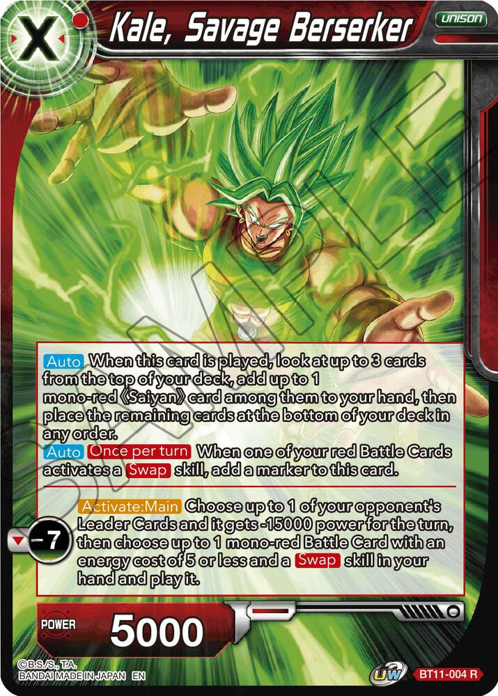 Kale, Savage Berserker BT11-004 card from Vermilion Bloodline
