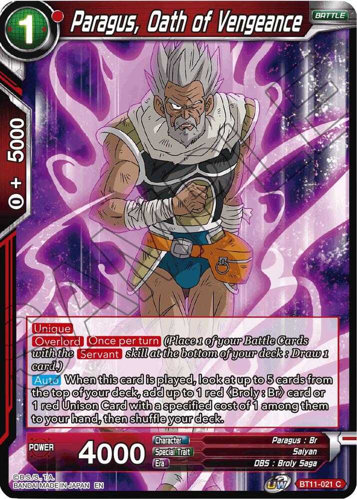 Paragus, Oath of Vengeance BT11-021 card from Vermilion Bloodline