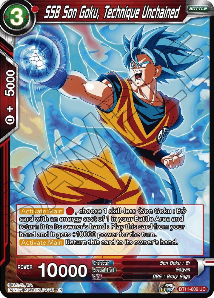 SSB Son Goku, Technique Unchained BT11-006 card from Vermilion Bloodline