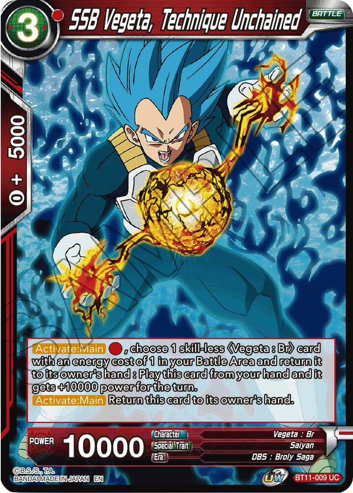 SSB Vegeta, Technique Unchained BT11-009 card from Vermilion Bloodline